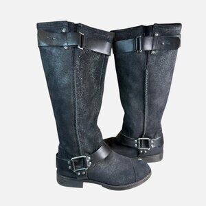 UGG Dree Black Leather Suede Harness Knee Boots Size 10